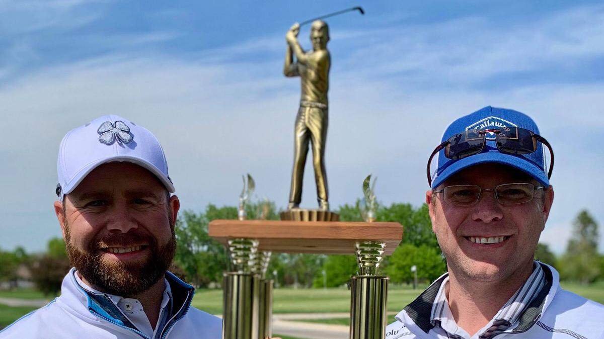 Wichita natives Chad Leivian (left) and Andy Merchant (right) won the 2019 Kansas Golf Association Four-ball championship in thrilling fashion on Sunday in a playoff at Crestview Country Club.