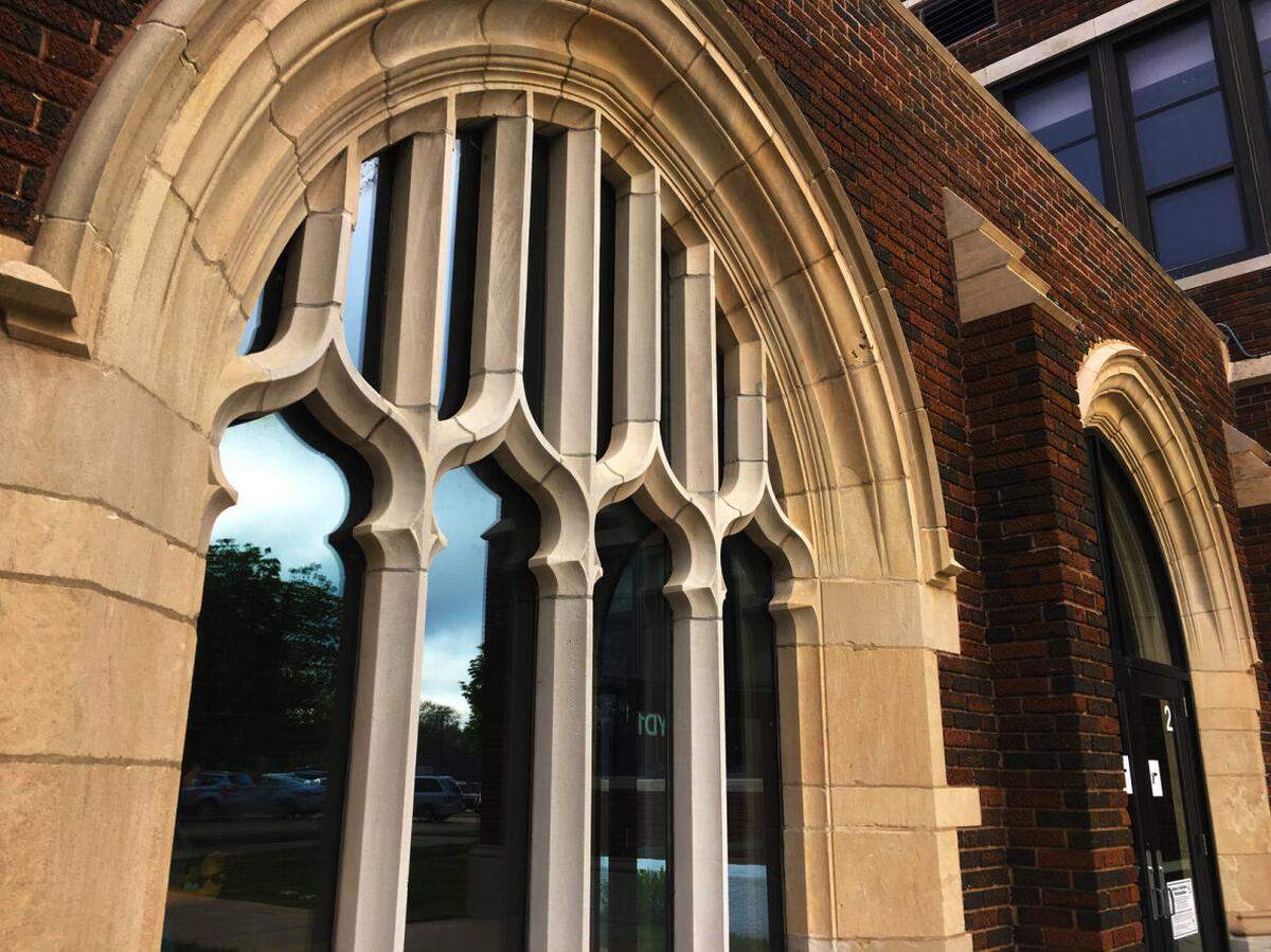 Wichita High School East, which is known for its modified Collegiate Gothic style, has a number of architectural details.