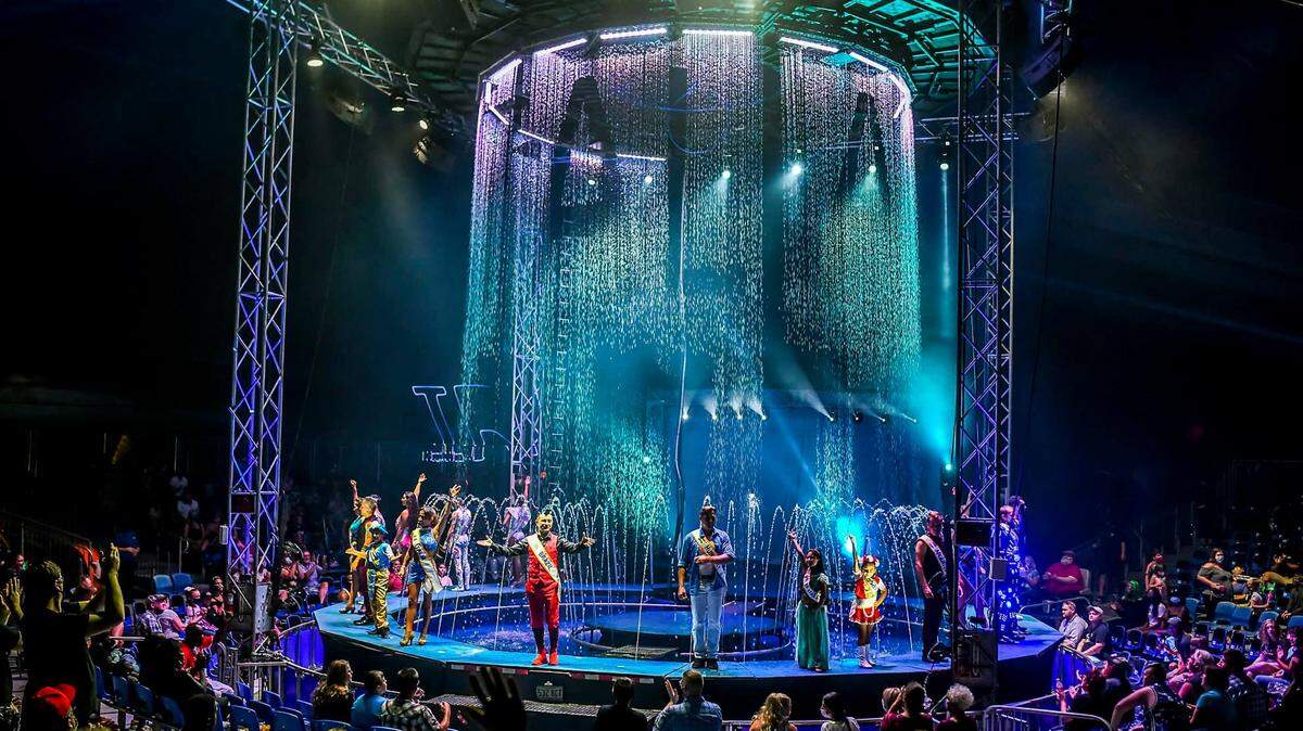 Performers from Cirque Italia will put on a water circus under a big tent set up at Towne East Square.
