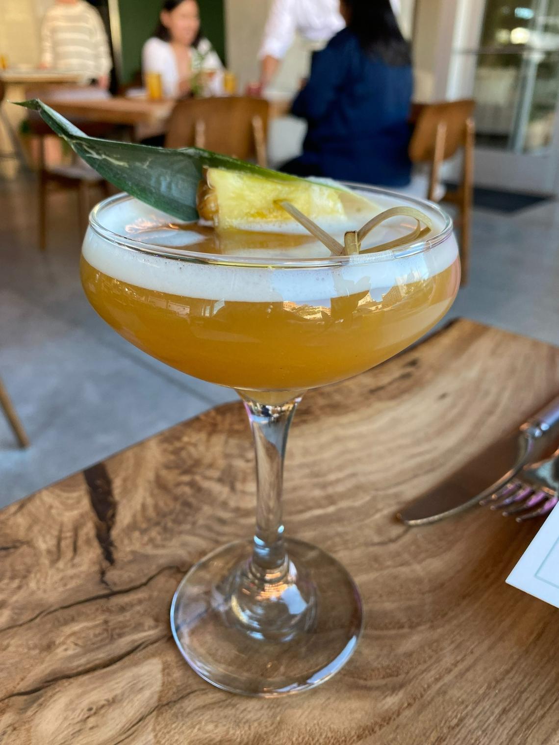 Lotte’s Whispering Palms cocktail is made with bourbon, chamomile and pineapple.