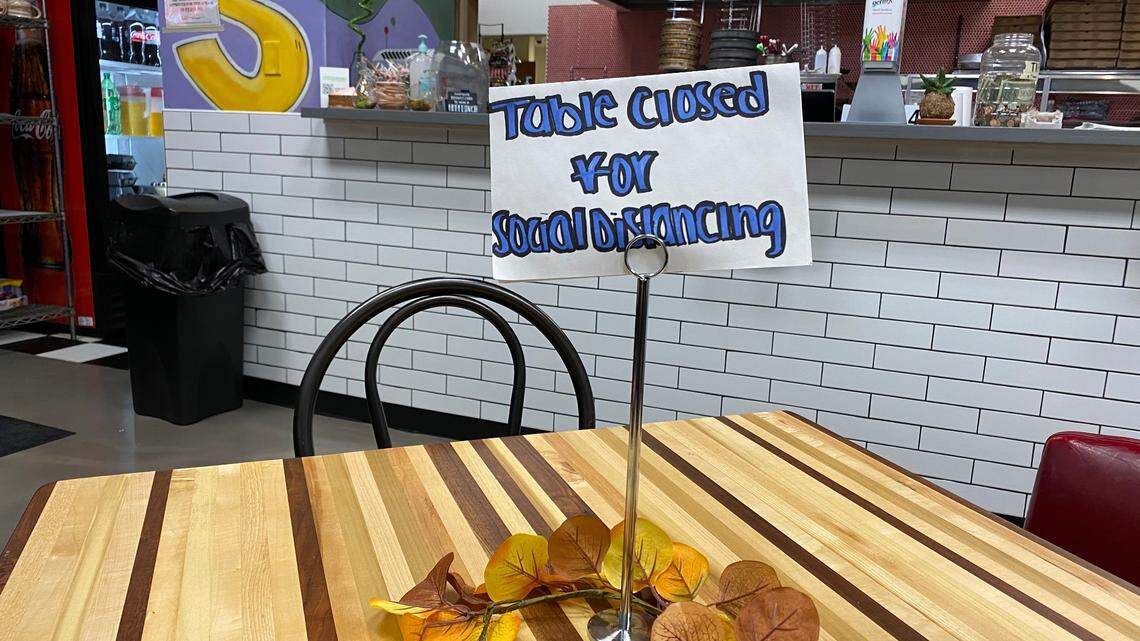 Knolla’s downtown asks people to keep their distance from each other and they have closed off several tables leaving about 12 open seats. They are are open Monday through Saturday for dine-in or carryout and closed on Sunday.