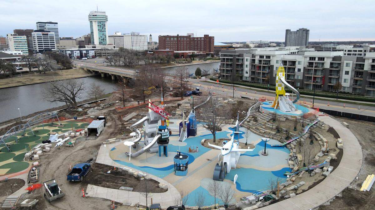 A view of part of the new 6.5-acre destination playscape at Exploration Place.