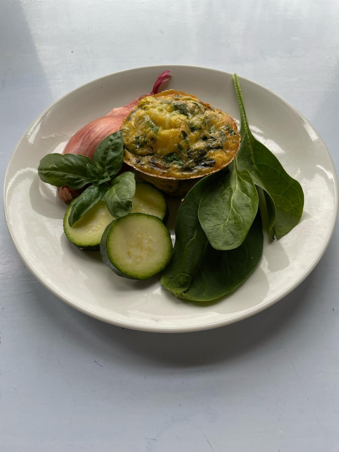 Among the kinds of dishes Alex Mohr plans to serve at his NuTree fast-food restaurant: a to-go egg cupcake, which is a mini omelet that’s easy to eat on the go. This one is made with zucchini, shallot, spinach and fresh basil.