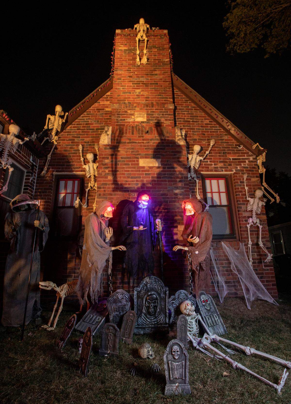 Skeletons crawl all over Bill and Betty Cynova’s home in North Riverside.