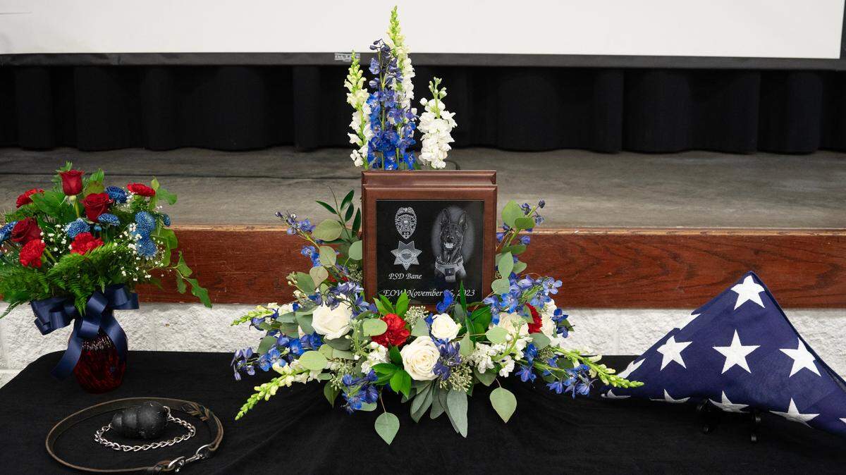 A service was held at the Sedgwick County Extension Center to honor fallen Sedgwick County Sheriff’s Office K-9 Bane. Bane was killed on Nov. 16, 2023, after he was sent into a drainage pipe to apprehend a suspect.