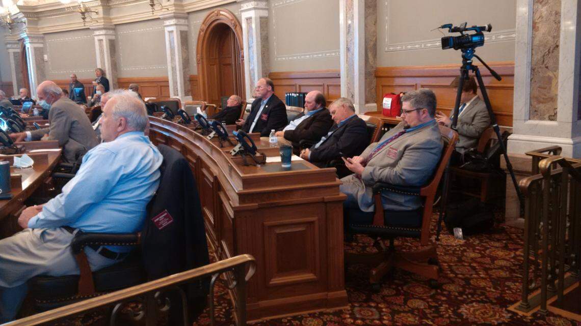 Kansas representatives on Friday morning. The Legislature worked Friday to pass limits on Gov. Laura Kelly’s emergency powers.