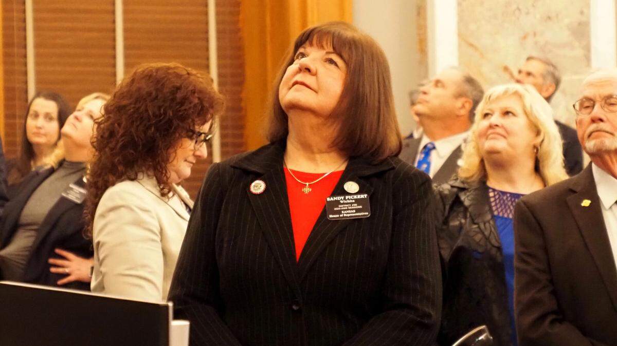 Rep. Sandy Pickert, shown here at Gov. Laura Kelly’s State of the State address on Jan. 15, 2025, used her experience as a nurse to advise a House oversight committee in September on changes to the Kansas State Board of Nursing.