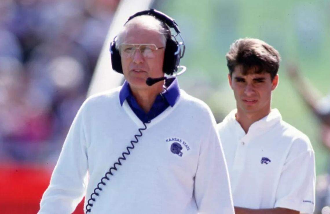 Bill Snyder observes a Kansas State football game from the sidelines.