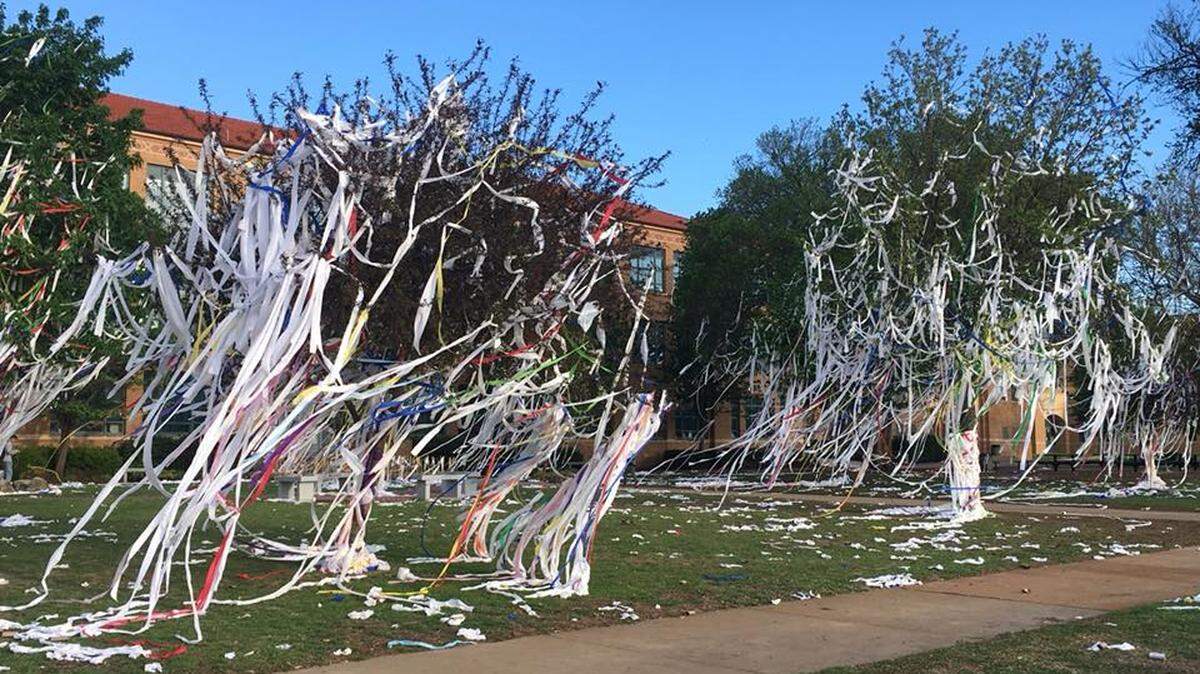 Students at North High School in Wichita papered the campus in rainbow colors Thursday in support of their band and orchestra director.