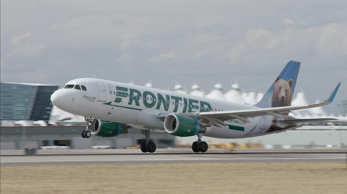 A Frontier Airlines Airbus A320, like the one that will operate on its new service from Wichita to Denver.