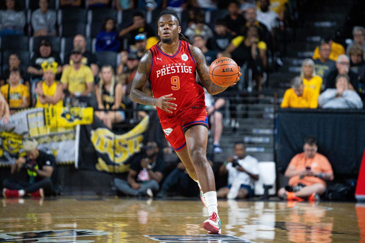 Former Wichita State player Gus Okafor enjoyed the experience of playing at Koch Arena again, as he scored 18 points for Midtown Prestige against the AfterShocks on Saturday.