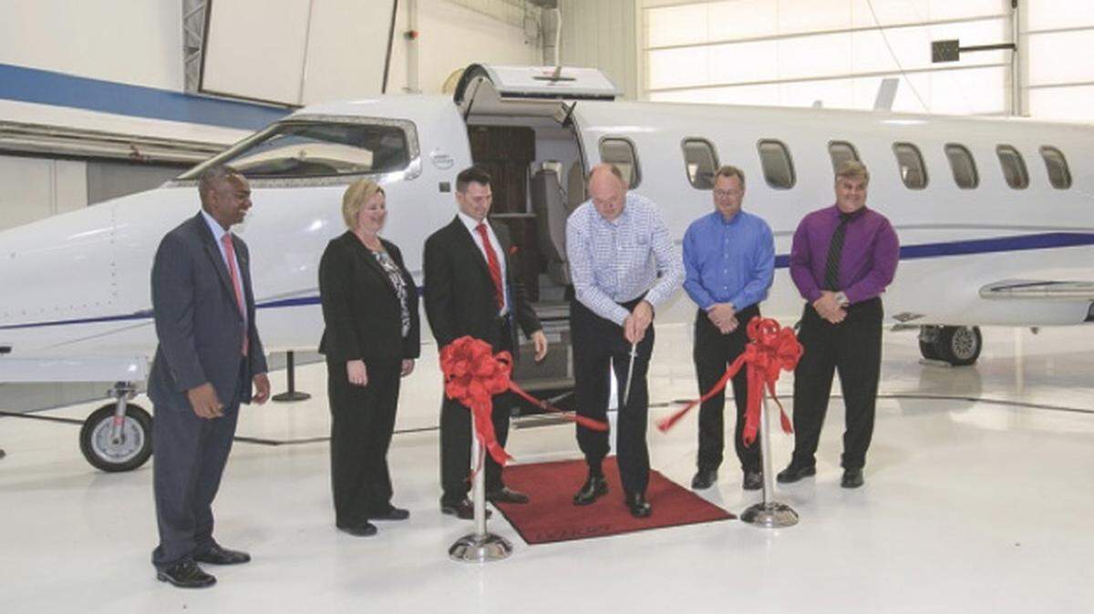 In June, 2017, the 3000th Learjet, a model 75, was delivered in Wichita. Taking part, from left: Bombardier Business Aircraft Director of Customer Account Management David Douglas, Learjet Programs and Wichita Site General Manager Tonya Sudduth, Bombardier Business Aircraft President David Coleal, Leggett & Platt Director of Aviation Jeffrey Presslor, Leggett & Platt Pilot Rick Schneider, and Leggett & Platt Director of Maintenance C R Mullere.