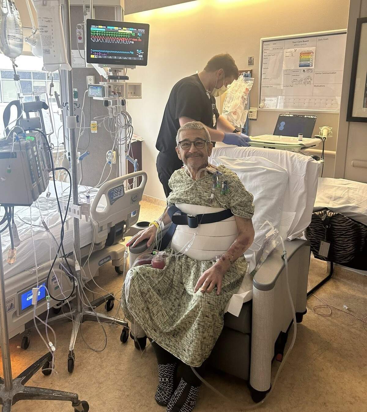 Rick Jeffrey is pictured just after his liver transplant surgery in April.