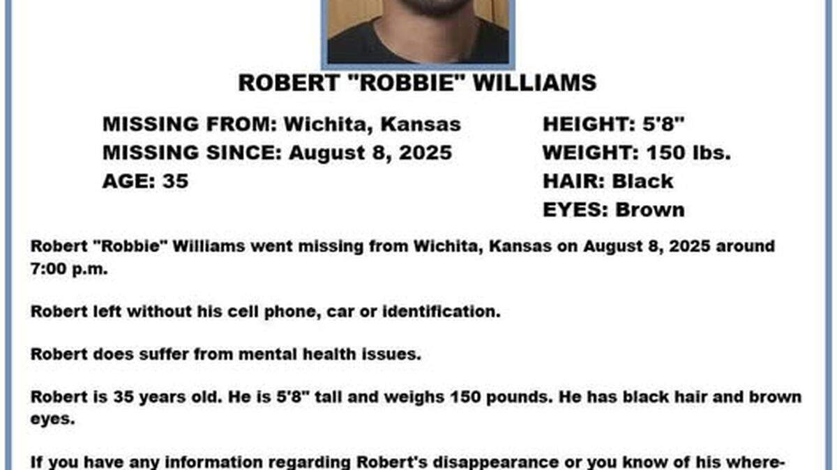Robert Williams was reported missing after last being seen on Aug. 8, 2025. Harvey County police confirmed Friday the human remains found in a field southeast of Newton were Williams’.