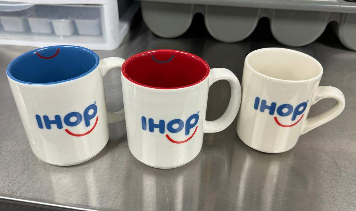 Ali Issa says that his brand-new IHOP at Kellogg and Ridge is the only IHOP in the country testing out new coffee mugs, which are bigger and more colorful than the traditional ones.