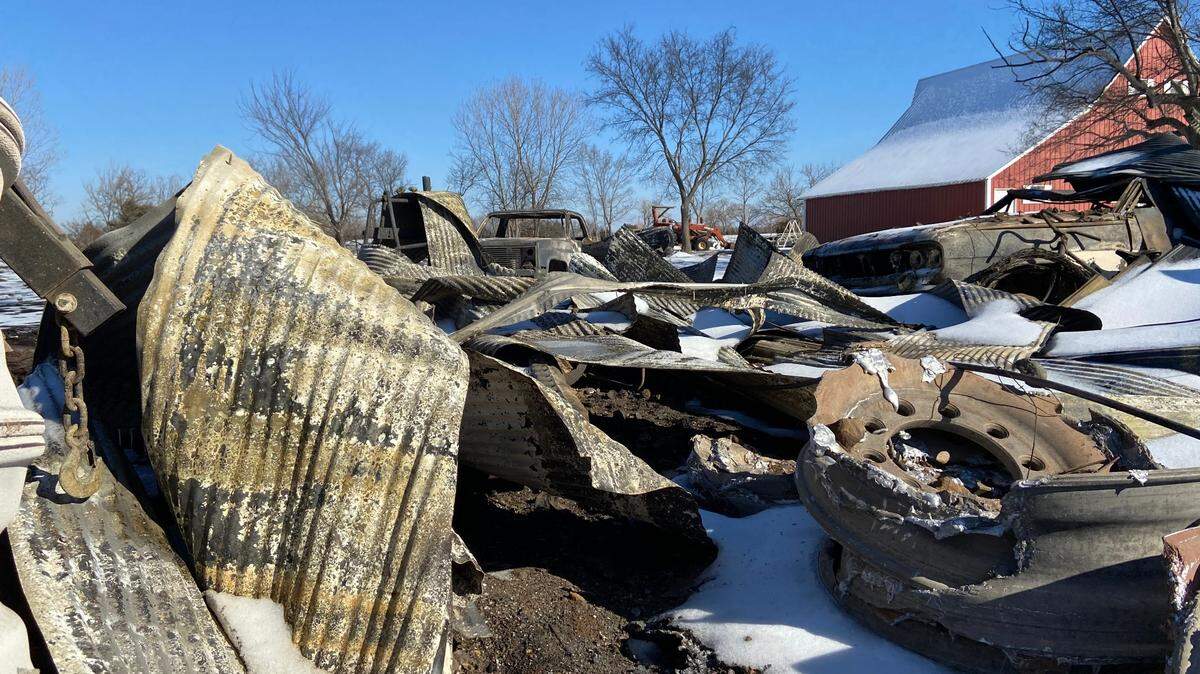 In the foreground is one of Michael Wallsten’s two sheds that were destroyed in the Cottonwood Complex fire. His barn in the background was left untouched.