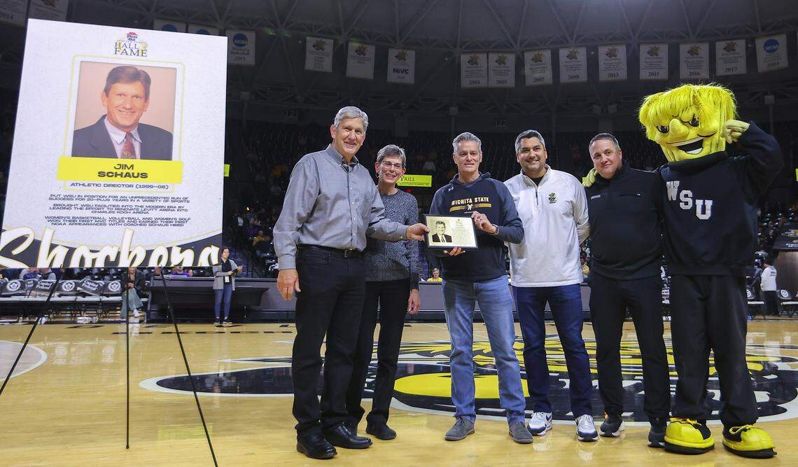 Former Wichita State athletic director Jim Schaus was inducted into the Shocker Sports Hall of Fame this past weekend.