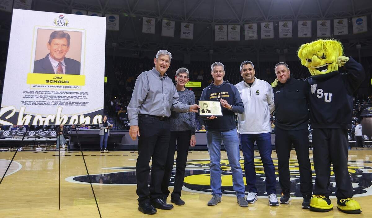 Former Wichita State athletic director Jim Schaus was inducted into the Shocker Sports Hall of Fame this past weekend.