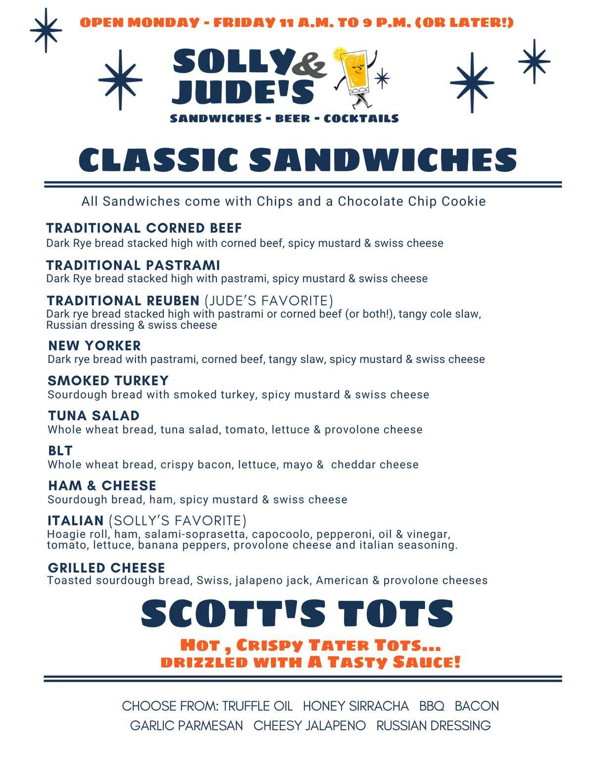 The Solly & Jude’s food menu