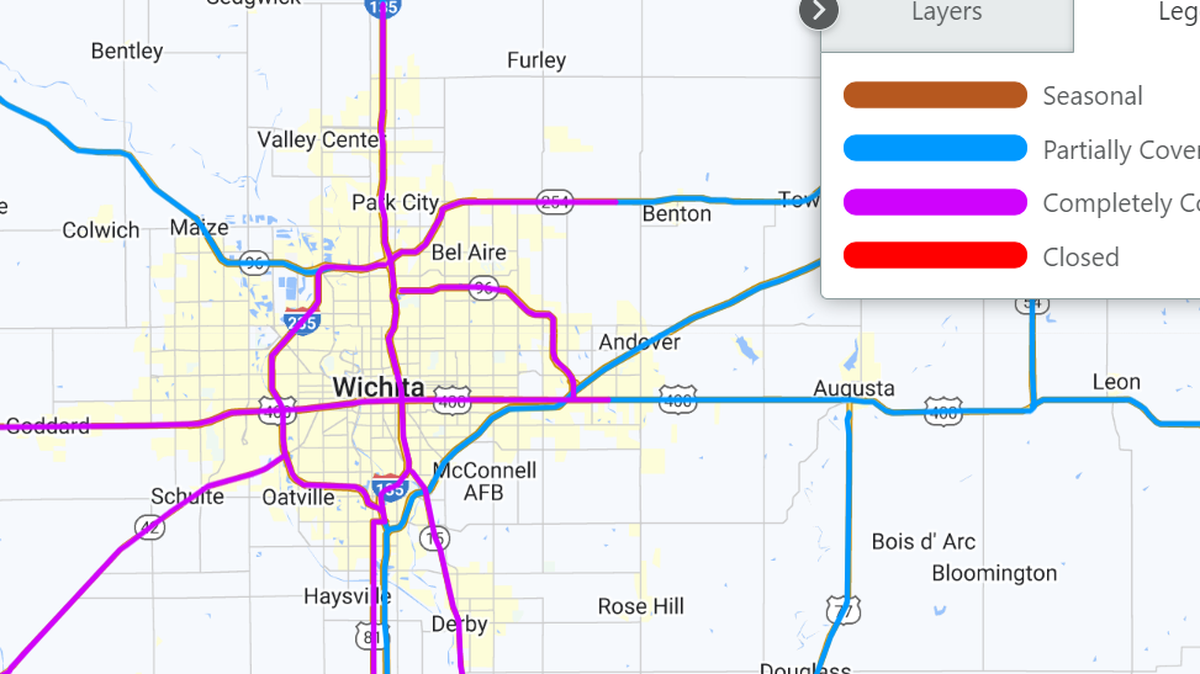 Here is a look at road conditions on highways in the Wichita area as of 10:15 a.m. Thursday.