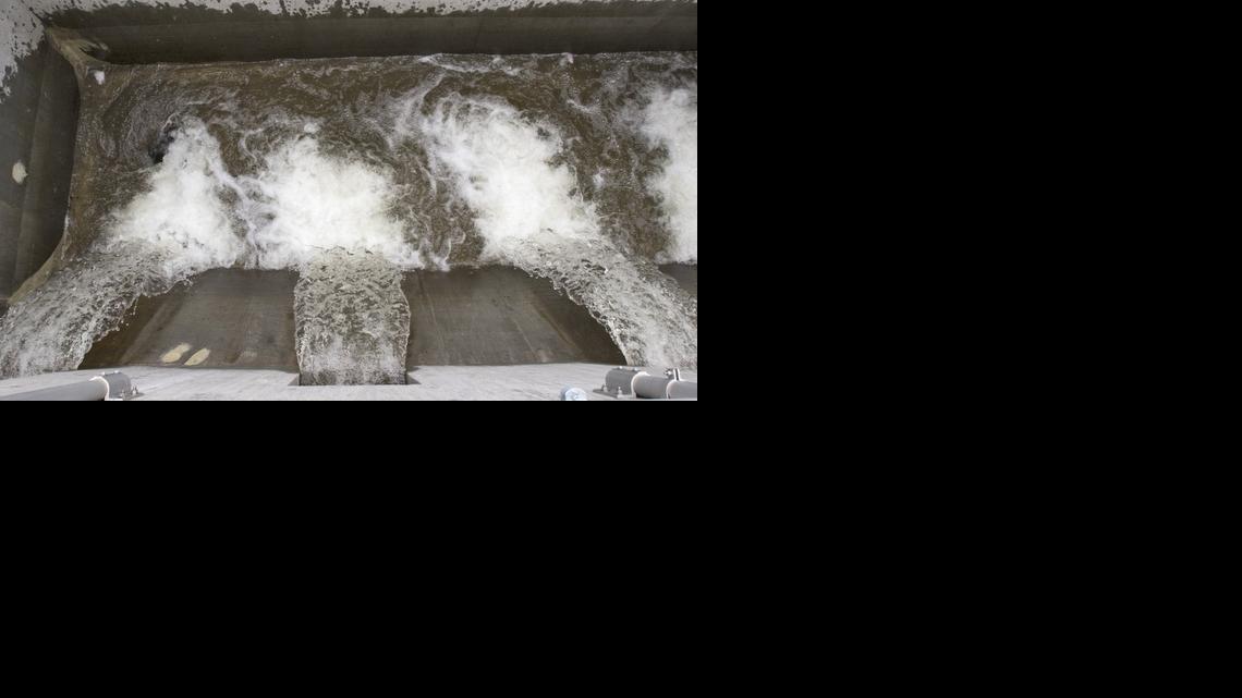 Treated Little Arkansas River water passes through the aquifer storage and recovery plant in northwest Harvey County. The plant filters and treats water from the Little Arkansas, which is then introduced to the Equus Bed Aquifer, Wichita’s primary source of water.

