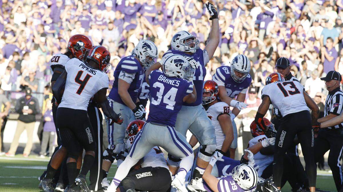 K-State players celebrate another Jesse Ertz touchdown Saturday afternoon as K-State took on Oklahoma State. (November 5, 2016)