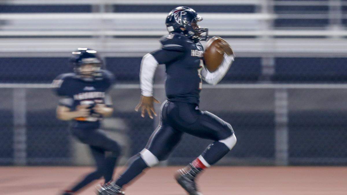 Wichita Heights senior quarterback ran for a 99-yard touchdown in the Falcons’ 35-21 win over Maize South on Friday night.
