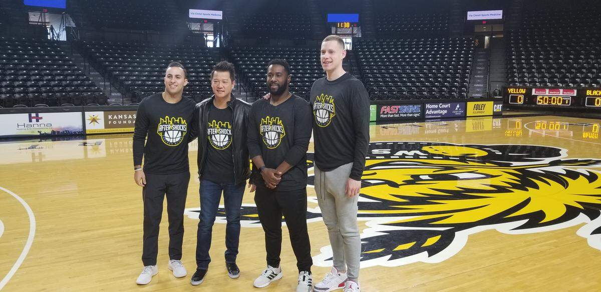 The AfterShocks, a Wichita State basketball alumni team, will play in The Basketball Tournament this summer at Koch Arena on July 25-28. The team will be coached by former players Karon Bradley (middle right), J.R. Simon (left) and Zach Bush (right).