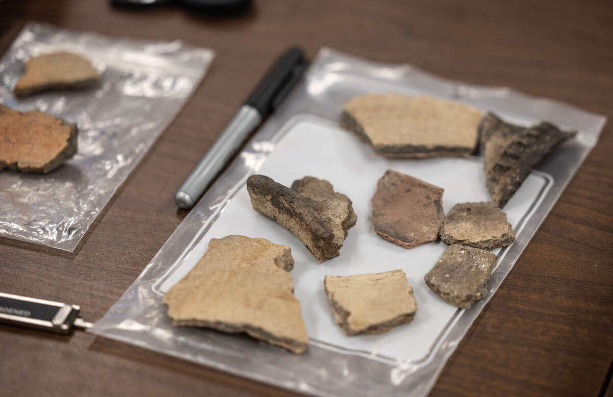 Artifacts thought to be from the town of Etzanoa sit in a classroom at WIchita State.