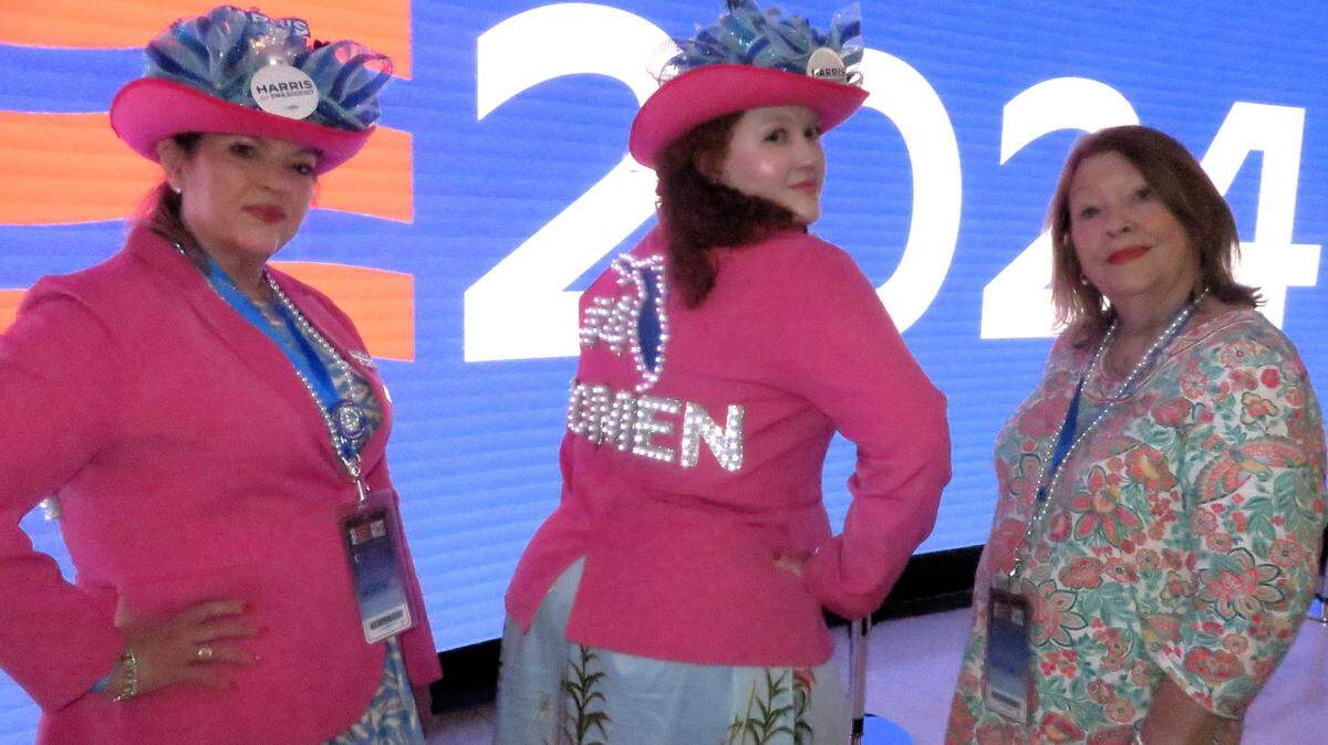Florida women Samantha Hope Herring, her daughter Savannah Atkins, and her mother Pat Dansky, are at the Democratic National Convention. The pink jackets show support for Florida Amendment 4, which would insert the right to abortion in the state Constitution.