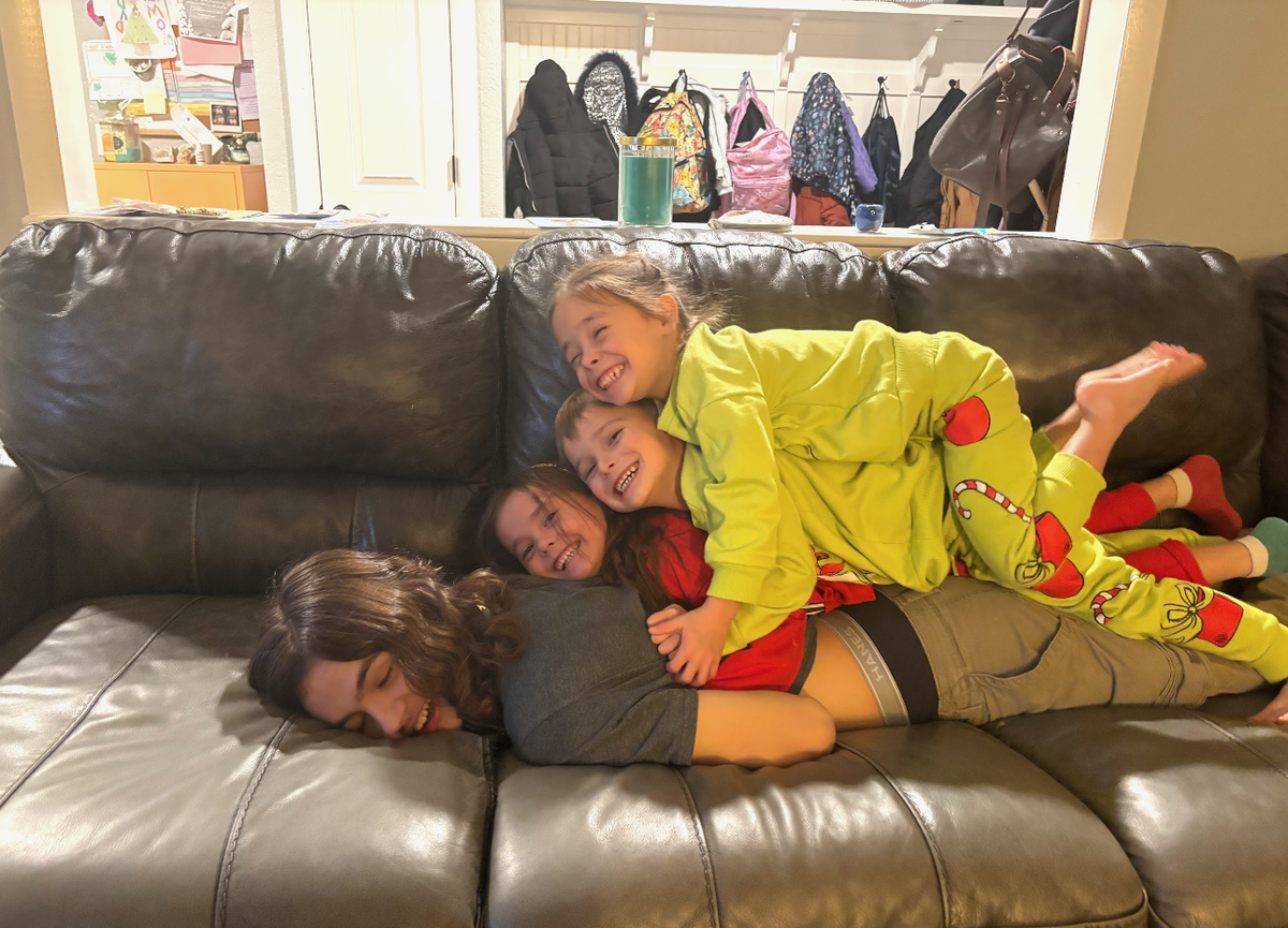 Silas Eichbauer with some of his younger siblings.