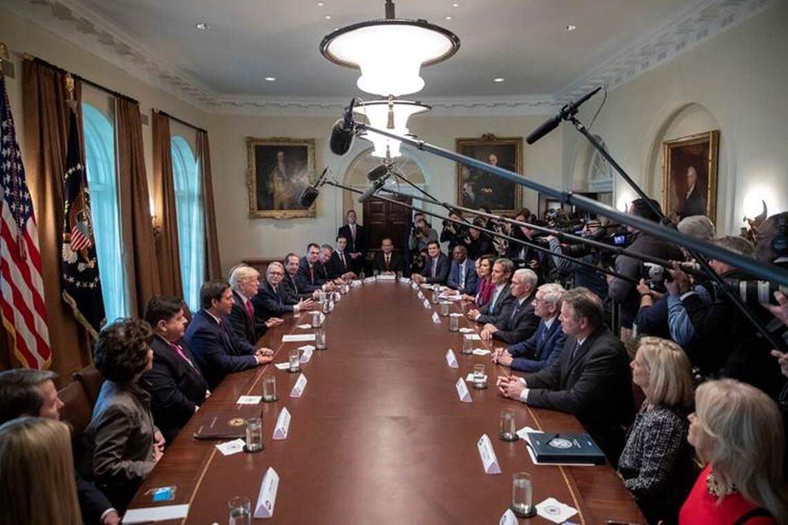 President Donald Trump met with governors-elect on Thursday at the White House. Kansas Gov-elect Laura Kelly declined to attend.