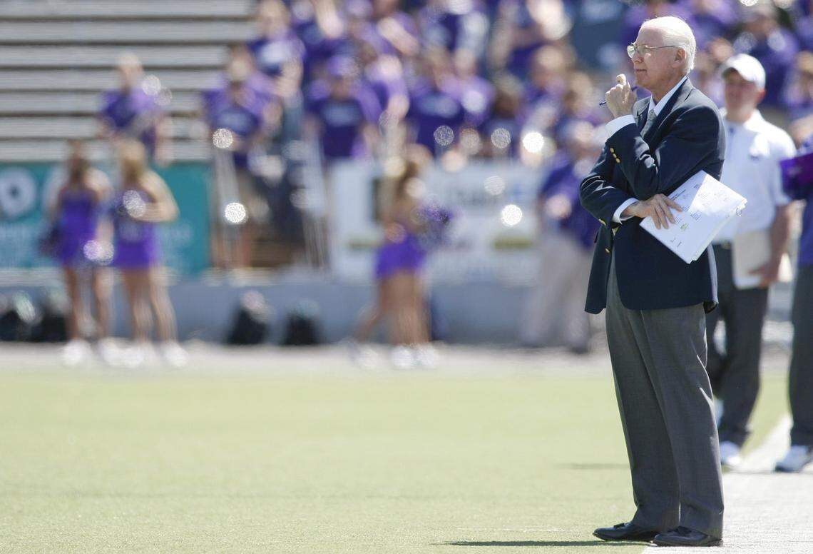 Coach Bill Snyder watches the action during the Kansas State spring game on Saturday at Bill Snyder Family Stadium. (April 30, 2011)