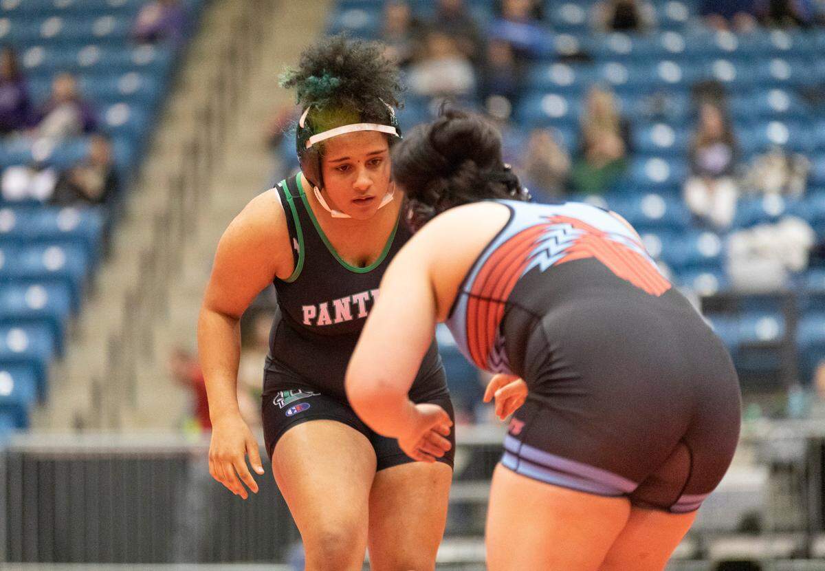 Derby sophomore Meya Howell reached the 191-pound finals at the Class 6-5A state tournament at Hartman Arena on Thursday.