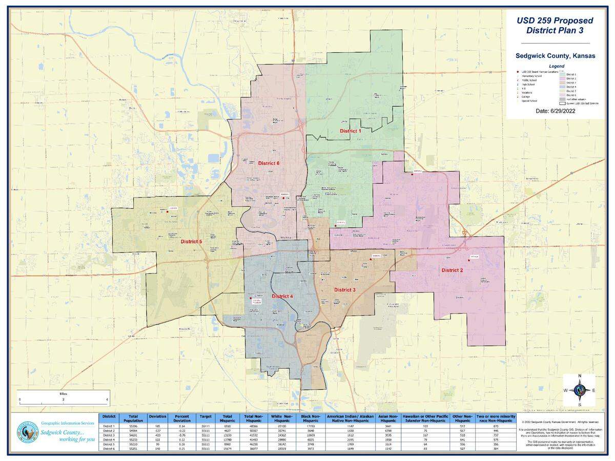 This is one of two preferred maps the Wichita school board is considering to redraw lines for school board voting districts.