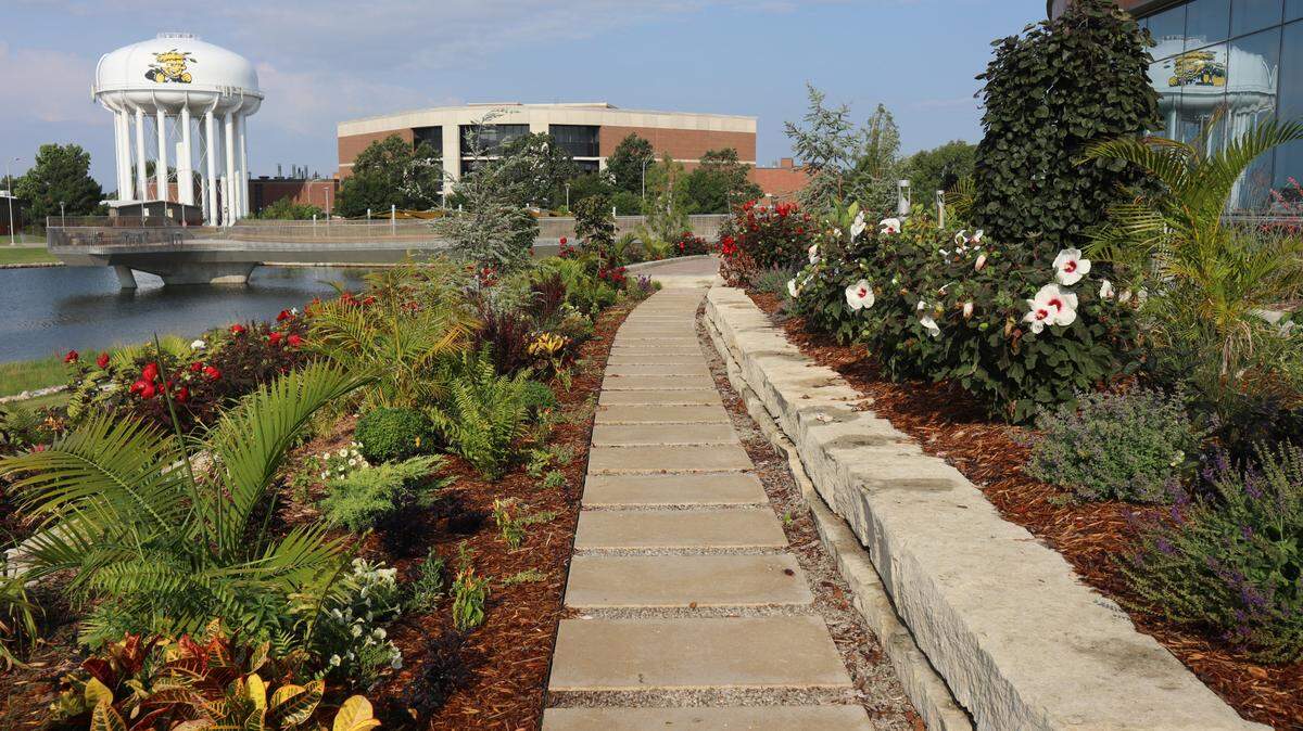 Wichita State’s Woolsey Hall gardens were created by WSU landscaping crews with the help of WSU’s first gentleman, Rick Case. 
