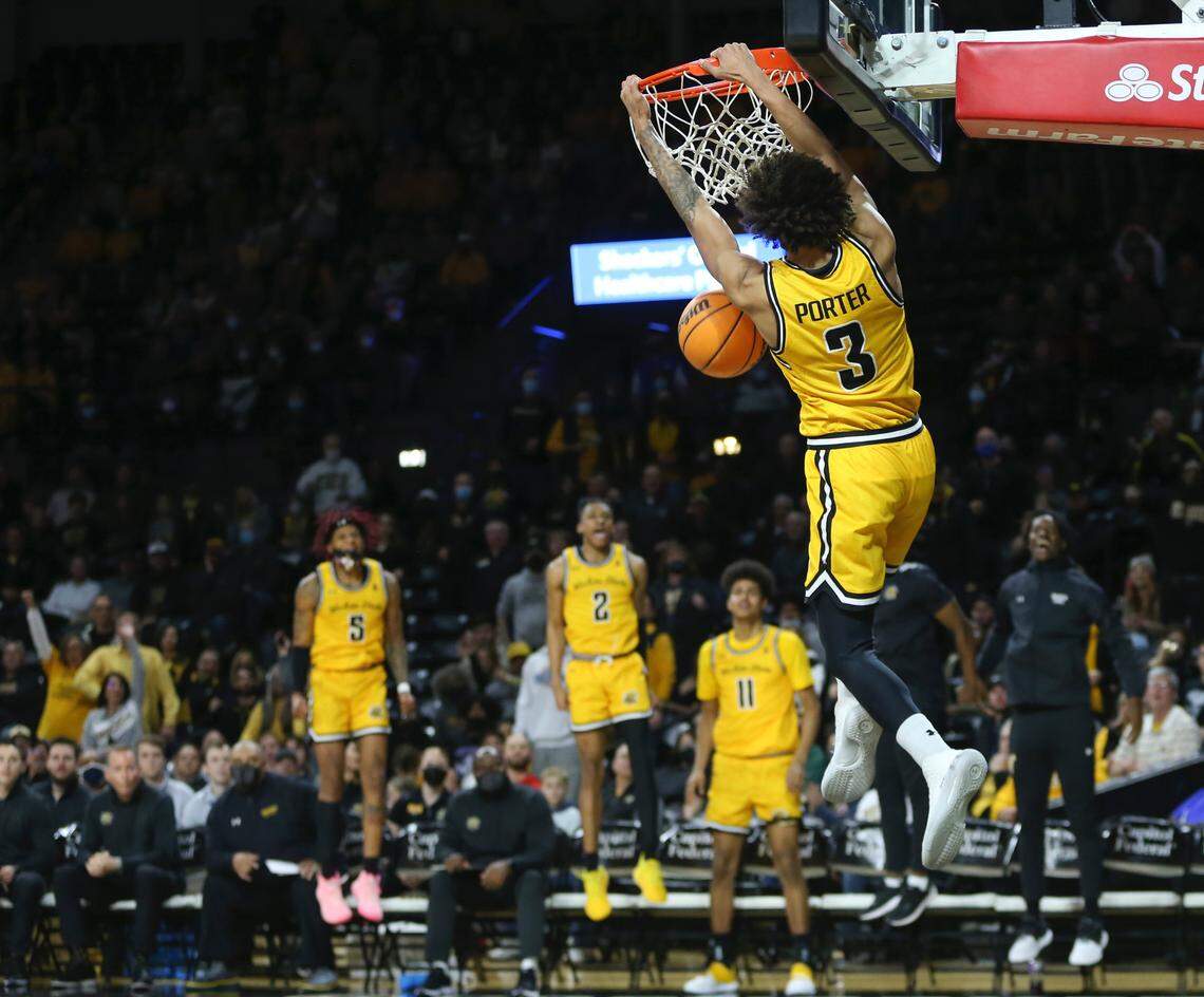 Wichita State guard Craig Porter dunks the ball en route to a career-best outing against Tulane, scoring 18 points to go along with nine rebounds, four assists and four steals.