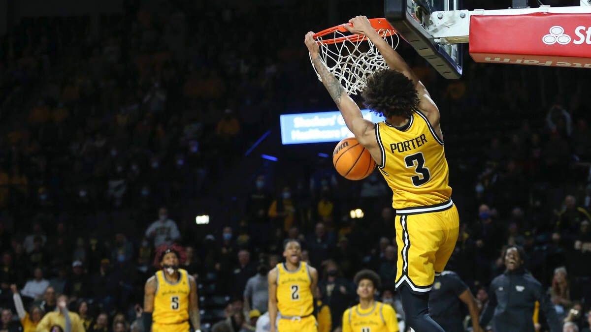 Wichita State guard Craig Porter dunks the ball en route to a career-best outing against Tulane, scoring 18 points to go along with nine rebounds, four assists and four steals.