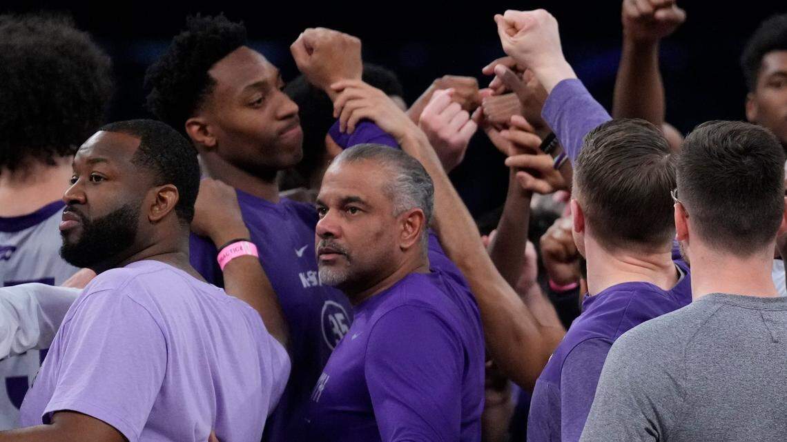 Kansas State Wildcats head coach Jerome Tang at practice on March 22, 2023, the day before a game against Michigan State at Madison Square Garden in New York.