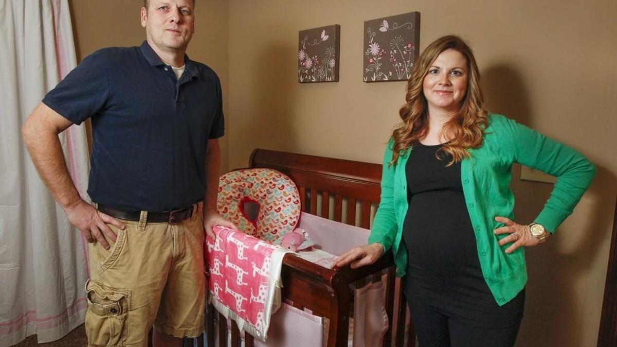 Pat Hiebert helped convince his wife, Kim Hiebert, to schedule a C-section on leap day.