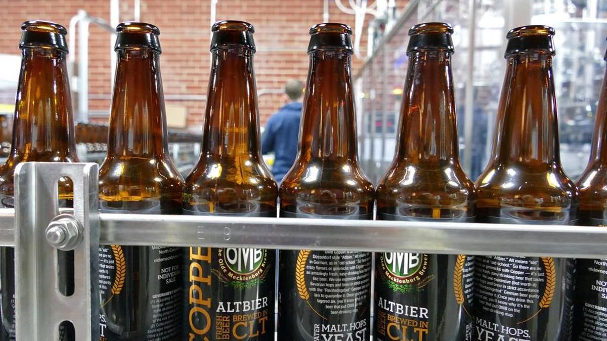 The bottle line at The Olde Mecklenburg Brewery on Yancey Road in Charlotte, N.C. – all brown.