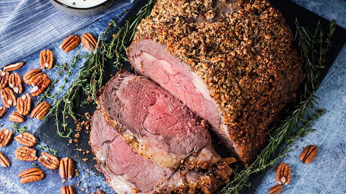 Pecan Crusted Prime Rib with Horseradish Cream Sauce would make a perfect Christmas meal.