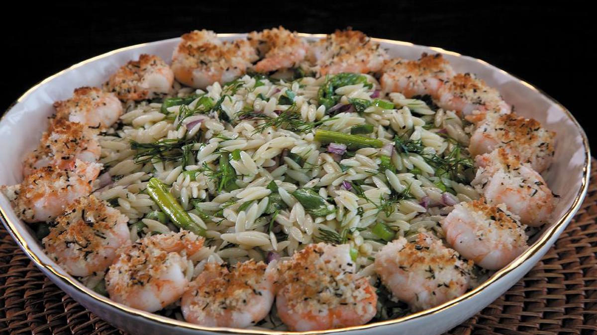 You can make this Roasted Shrimp and Orzo dish in advance, which will make hosting at Easter easier.