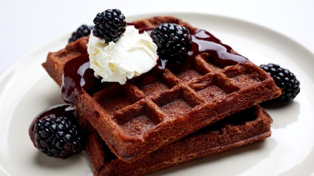 Chocolate waffles make for a perfect Valentine’s Day breakfast.