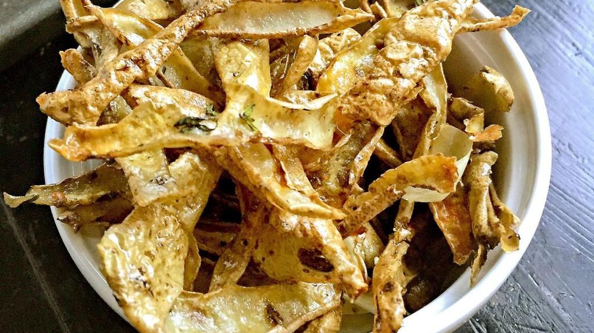 Potato Peel Croutons make crunchy use of otherwise discarded peelings.