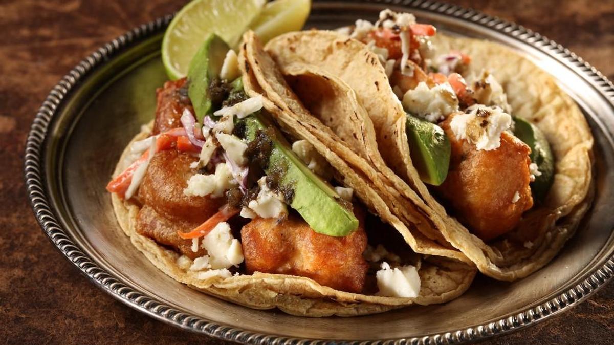 Beer-battered tofu stands in for fish in this vegetarian version of the Baja favorite. (