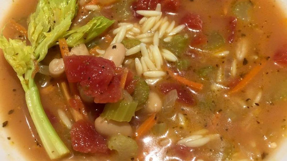 Hearty minestrone is made fancier with Parmesean-Reggiano, which has a sharper flavor than Parmesan and more of a granular or grainy texture.
