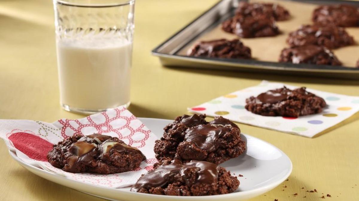 The deep chocolate flavor of the cookie dough is doubled when you put chocolate mints on top.