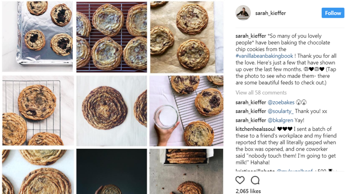 Sarah Kieffer, recipe author and writer of The Vanilla Bean Baking Book, bangs her cookies on an oven rack to create a rippled effect.