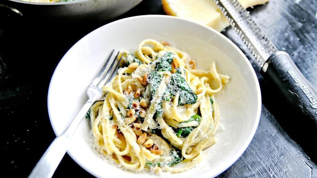 Creamed spinach pasta is a good alternative for Lenten observers who don’t love fish.